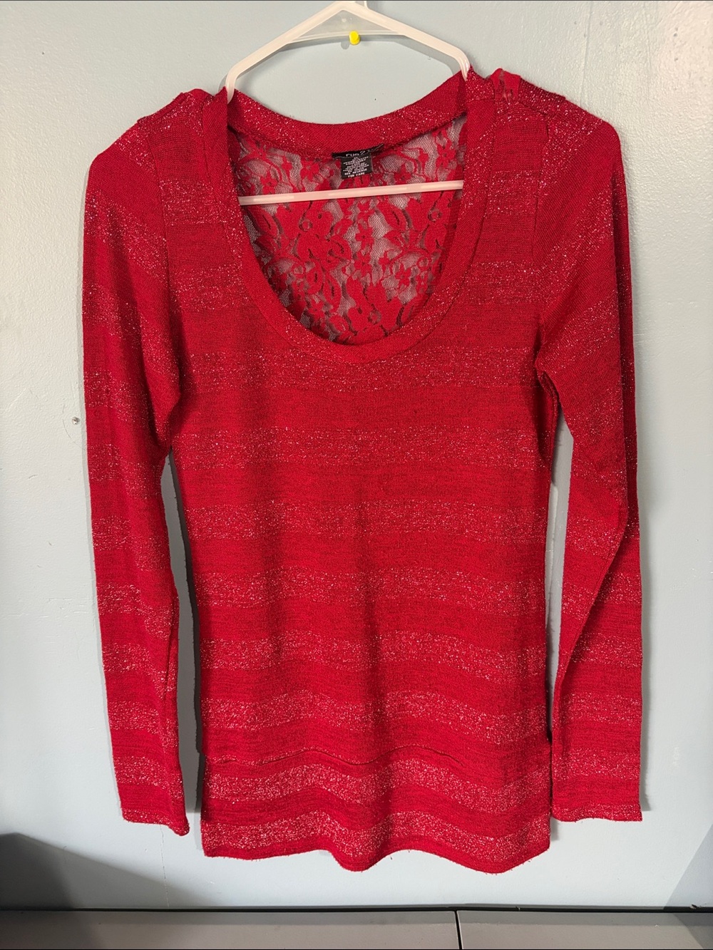 Rue21 Red Lace-Back Long Sleeve Scoop Top with Metallic Thread